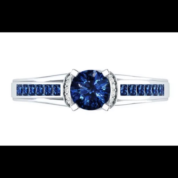 925 Silver Blue Sapphire Ring - Size 10 - Picture 2 of 6